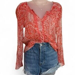 VTG Lucky Brand sheer Red Paisley Boho Blouse Y2K Mcbling Veronica Beard Duo 00s